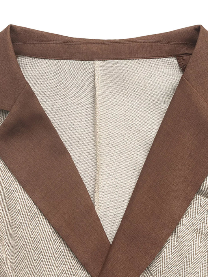 Brown Pleated Patchwork Blazer Belt Dress — product image 8 of 17