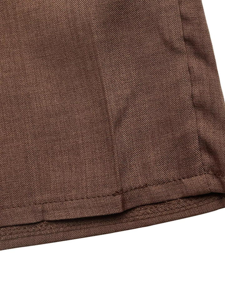 Brown Pleated Patchwork Blazer Belt Dress — product image 12 of 17